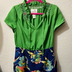 Vintage floral green fitted dress